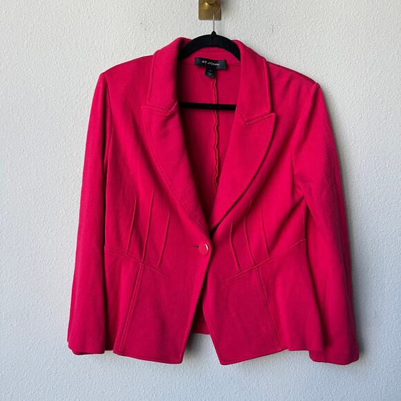 St. John Fuchsia Tailored Single Button Wool Blend Blazer Size 6 - Picture 2 of 6
